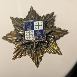 Vintage Pin Pendant French Coat Arms Gold Blue 8 Point Star Fleur De Lis Cross